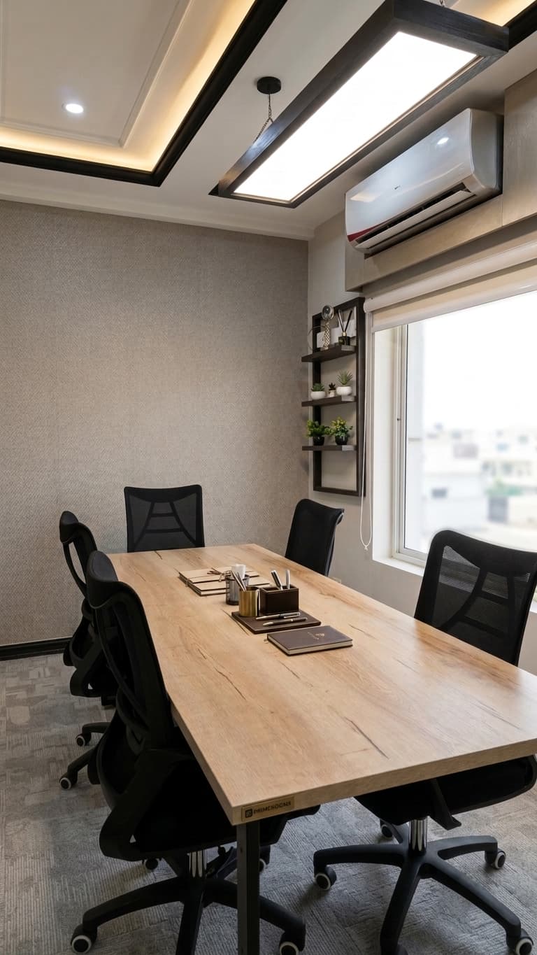 Meeting room at The Worklane seen from the doorway, with seating around a long table